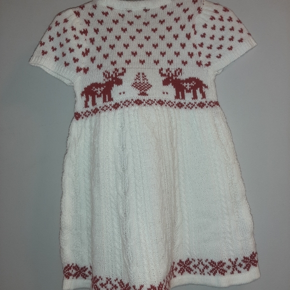 🆕 White Red Reindeer Knit Sweater Dress Hat Set 2T Christmas Holiday Outfit 🎄 - Picture 5 of 5